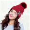 Logo design accept woman winter warm plush thicken winter beanie knit hat with fur poms