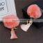 Gold Plated Korea Pink Angora Pom Pom Ball Peachy Beige Rayon Tassel Key Chain
