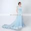Selling Popular Tulle Custom Made V-line Sweep Train Poet A Line Zipper Backless Bow Party Evening Dresses