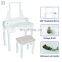 White Bedroom Mirrored Dresser Wooden Dressing Table with Mirror and Stool