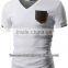 Mens V-Neck T-shirts with Contrast Leather Pocket
