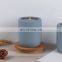 Hot sale good quality  blue ceramics candle cans private label empty home scented candle jars luxury with wood lid
