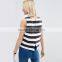 Stripe fashion lady cutting blouse latest tops designs girls