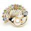 China wholesale korean jewelry multicolor rhinestone zinc alloy peacock scarf clip brooch