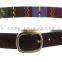 European and America ladies and women fashion embroid embossed narrow waist cloth and PU leather belt