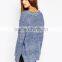ladies blue knit sweater knitting pattern free V neck chunky tunic thin sweater