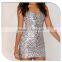 2016 Sexu Back Open Shiny Silver Sequin Bodycon Mini Evening Dress