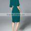 Green Tie Waist Pockets Sheath Dress Polyester Spandex Short Half Sleeve Casual Plain Lady Dress