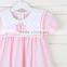 New Style Smocked O Neck Dress 2017 Hot Sale Casual Short Sleeve Button Back Baby Dress for Boutique Kids Clothing