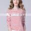 2017 new design boat neck stripes 4 colorways long sleeve ladies t shirt