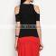 Blank cold shoulder t-shirt women clothes fittes zipper up t shirt