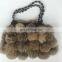 Popular style real rabbit fur balls bag fur pom poms cute tote bag for women