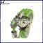 Ladies Flower Sense Retro Wrap Around Weave Leather Quartz Bracelet Wrist Watch Green WP007