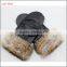 2016 ladies wholesale genuine leather mittens with brown fur