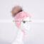 Baby cotton knit hats with fur pompom baby hats with chiffon flowers KZ160094
