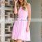 Ladies Dinner Party Dress Pink Lace Up Back Skater Dress