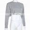 Custom print embroidery logo Long sleeve crew neck trendy french terry cotton sweatshirt crop tops