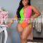Women Sexy Patchwork One Piece Swimsuit Hollow Out Brazilian Bikini Swimwear Monokini Bathing Suit Push Up Backless Beachwear