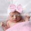Infant Beanie Newborn fabric striped Caps Baby Sweet Hat with big bow 5colors