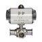 ANSI  AC220V DN50 Stainless Steel 304 Clamp 3 way Pneumatic Actuated Food Grade Ball Valve