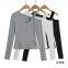 European/American style pure erotic short-sleeved long-sleeved top with shoulder slit, matching shoulder undergarment, casual T-shirt