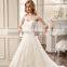 VDN44 Elegant Sheer Back Wedding Bridal Party Gown 2016 Floor Length Long Soft A Line Appliqued Wedding Dresses with Sleeves