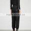 Wholasale Women Apparel Side Pockets Waist Tie Black Silk Jumpsuit(DQE0114J)