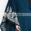 Women V-Neck Blue Abaya Muslim Dress With Embroidery