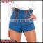 Wholesale Women Fashion Medium Wash High Waist Jean Pants Lace-up Summer Ladies Denim Shorts