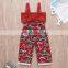 2019 Summer red off shoulder tops tshirt & watermelon full print pants 2pc set