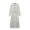 Nouvelle robe féminine de mode fran?aise en style européen et américain avec ceinture, robe midi rayée