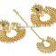 Indian Gold Plated Chand Bala Style Earrings With Tikka For Women