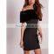 Black fur bardot bodycon evening dresses