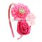 Kids Flower Plastic Headband With Rhinestone Center,Ribbon Rose Children Headband