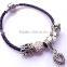 Endless Bracelet Leather Bracelet Colur-Glazed Beads Heart Pendant Stainless Steel Clasps