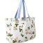 Custom New Fashionable Floral Print White Canvas Tote and One Shoulder Eco Friendly Shopping Bag for Student and Woman