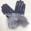Fashion ladies sheep leather gloves with silver fox fur