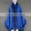 Royal Blue new design lady's wool cashmere cape with raccoon fur trim