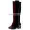 2015 Low chunky heel genuine leather women over knee high boots zipper pointed toe lapel stylish women boots CP6709