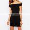 Fashion ladies off-shoulder dress bardot mini dress in black