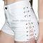 Sexy women lace up jeans shorts black white super short denim ladies cut out shorts with side bandage