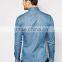 Skinny Denim Shirt with Long Sleeves In Mid Wash