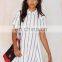 2015 MG Simple white with black stripe print front button closure lady top for a swing skirt silhouette