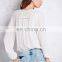 Lace trimed long sleeve woman surplice woven top