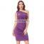 Kate Kasin Sexy Cheap Womens High Stretchy One Shoulder Pleated Short Purple Bodycon Cocktail Dress KK001002-1