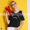 T-WT011 Black Loose Casual Batwing Sleeve Floding Short Women T-shirt