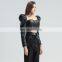 TWOTWINSTYLE Shirt For Female Puff Sleeve Square Collar Long Sleeve Cropped Sexy PU Leather