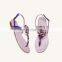 Latest flower design ladies pink color ankle strap flats sandals for women other colors are available