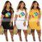 Custom Brand Print Top quality Streetwear V Neck Loose Short Sleeves Plus Size Dresses for Women S-5XL