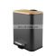 2021 new come waste bin with bamboo lid square shape dustbin  Black 6L trash cans for bathroom kitchen